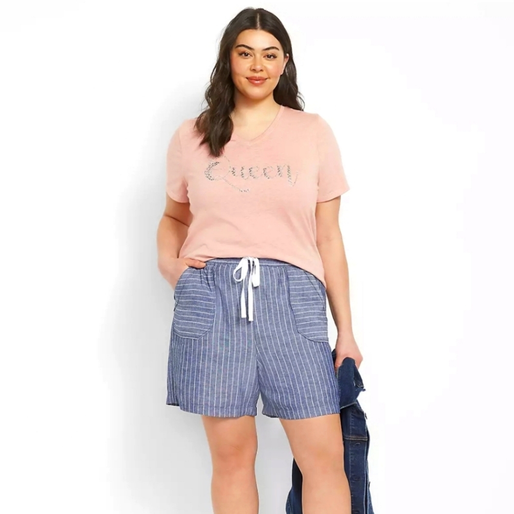 Soft Slub Navy Railroad Strip Shorts